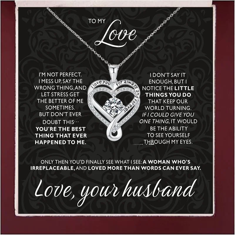 925 Sterling Silver Engraved Heart Necklace with Wooden Box