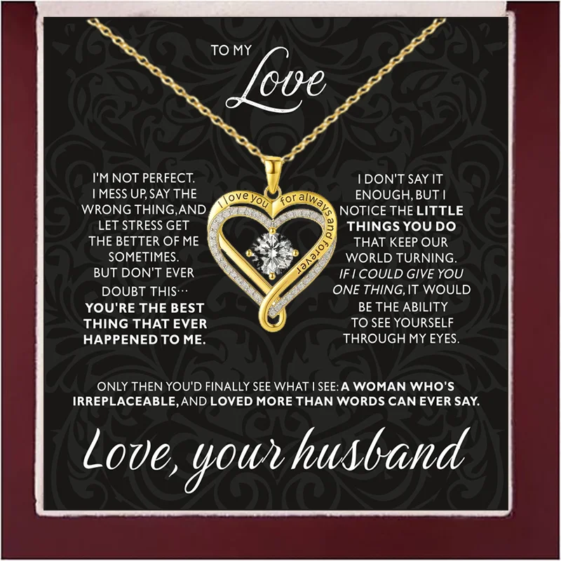 925 Sterling Silver Engraved Heart Necklace with Wooden Box
