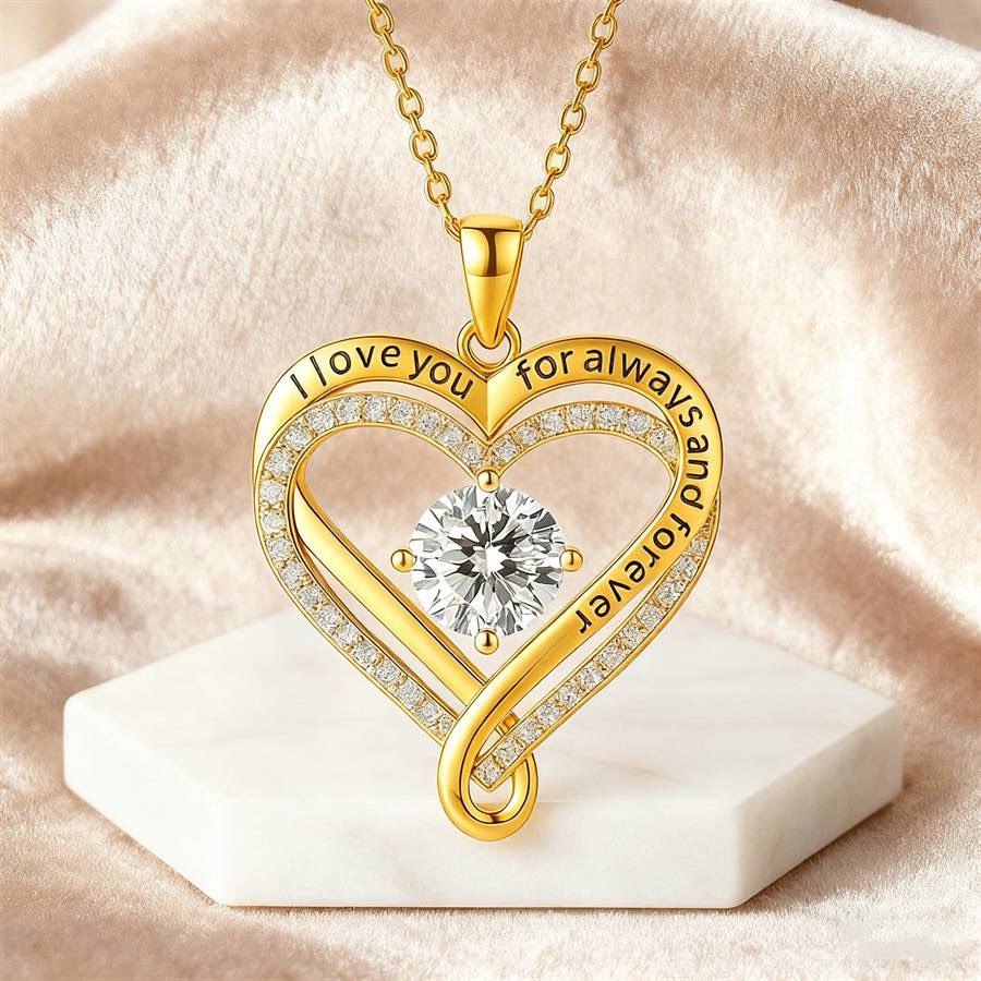 925 Sterling Silver Engraved Heart Necklace with Wooden Box