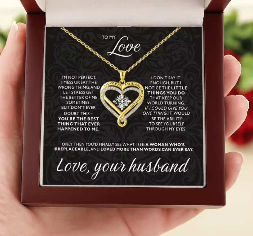 Engraved Heart Necklace with Wooden Box