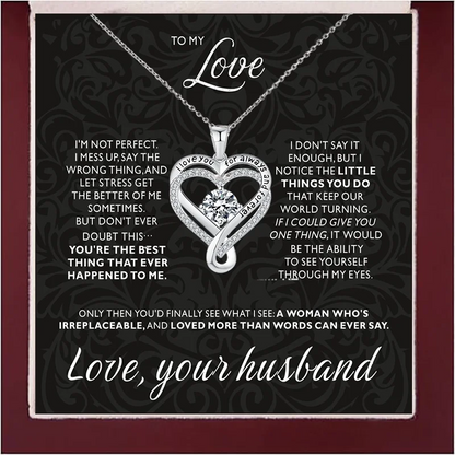 925 Sterling Silver Engraved Heart Necklace with Wooden Box