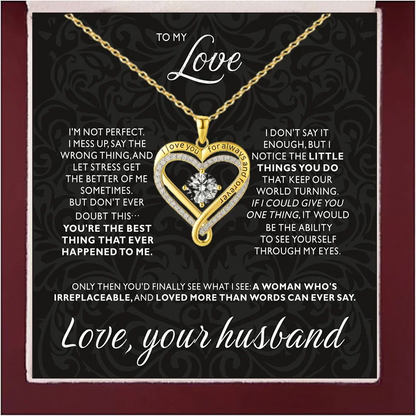 925 Sterling Silver Engraved Heart Necklace with Wooden Box