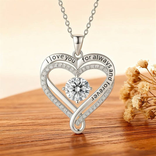 925 Sterling Silver Engraved Heart Necklace with Wooden Box