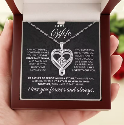 "To My Wife" Engraved Heart Necklace with Wooden LED Box