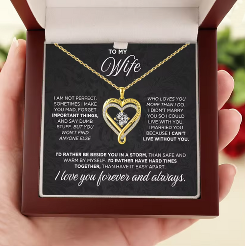 "To My Wife" Engraved Heart Necklace with Wooden LED Box